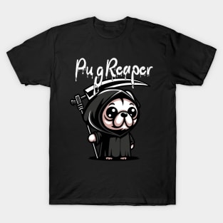 Pug Reaper T-Shirt: Adorable Grim Reaper Pug - Spooky Cute Dog Apparel T-Shirt